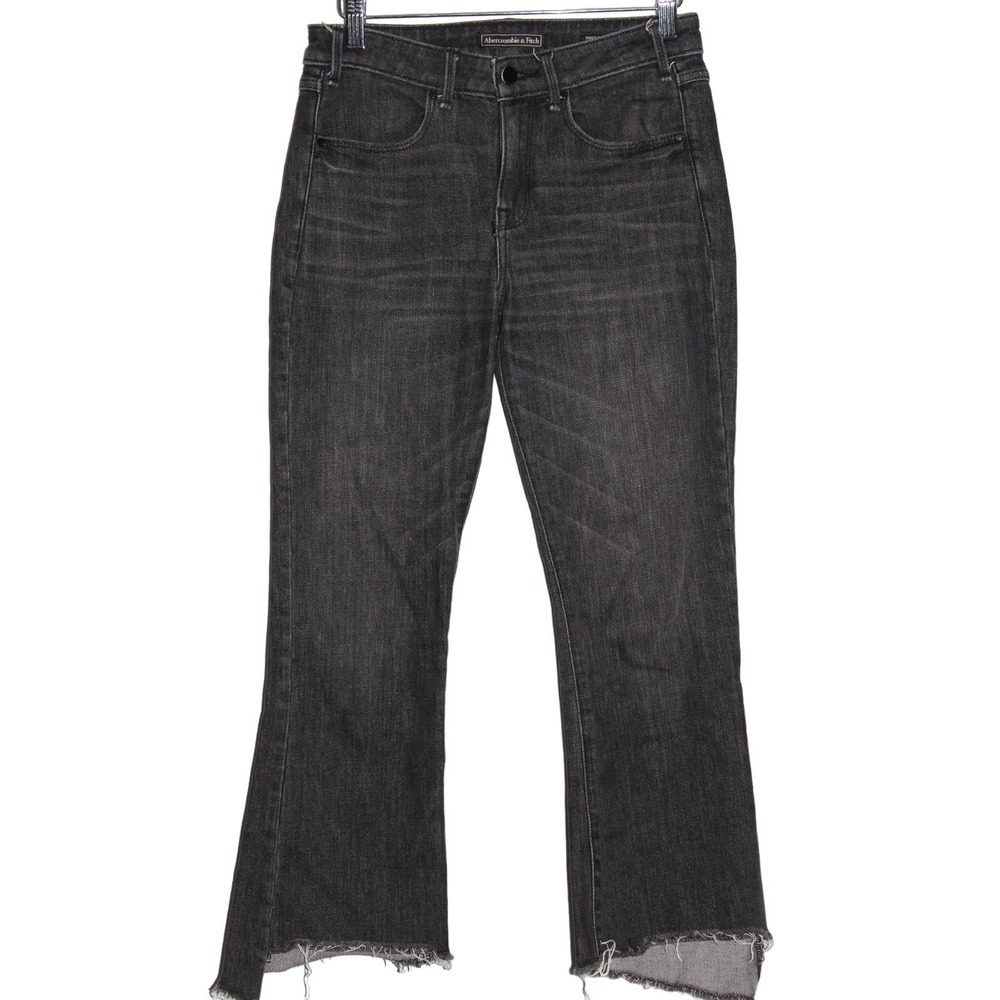 Women's Abercrombie & Fitch High Rise Cropped Flare Jeans Black Denim Size 26 R